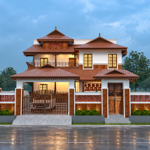 Kerala-Inspired Home at Blue Hour
